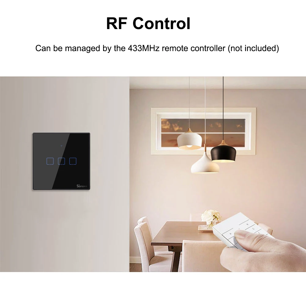 Интеллектуальный выключатель света SONOFF T3EU TX Smart Wi-Fi настенный сенсорный выключатель с границы T3 стандарта ЕС, США, Великобритании умный дом 1/2/3 433 RF/Голосовое управление/приложение/сенсорный экран Управление для Alexa