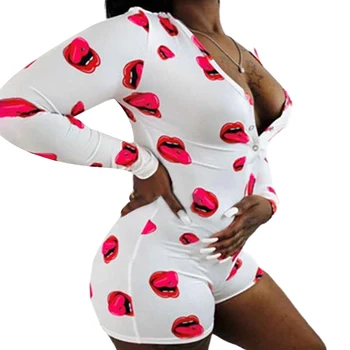 

Sexy Women Underwear Bodysuit Long Sleeve Button Deep V Neck Bodycon Stretch Leotard Short Romper Pajamas Overalls