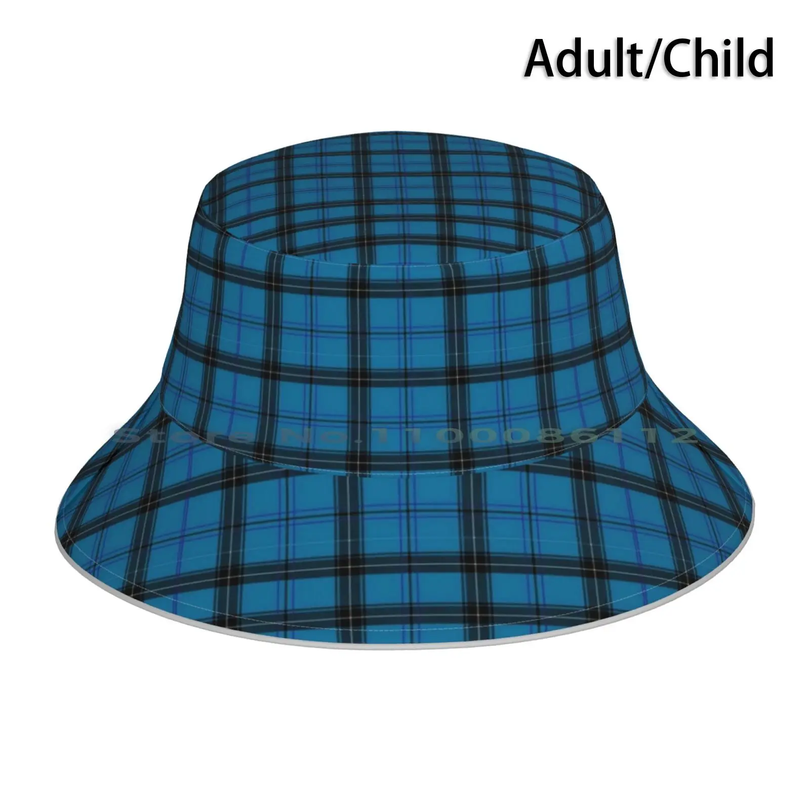 Blue Black Plaid Tartan Print Cappello Da Pescatore Berretto Da Sole Ottieni Etichette Modello Nero Stemma Del Clan English Heritage Irish Kilt Shamro