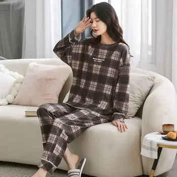 

Plaid Pajamas for Women Cotton Sleepwear Home Clothes for Women Pizama Damska Winter Pyjamas Women Home Suit Sleep Pijama Mujer