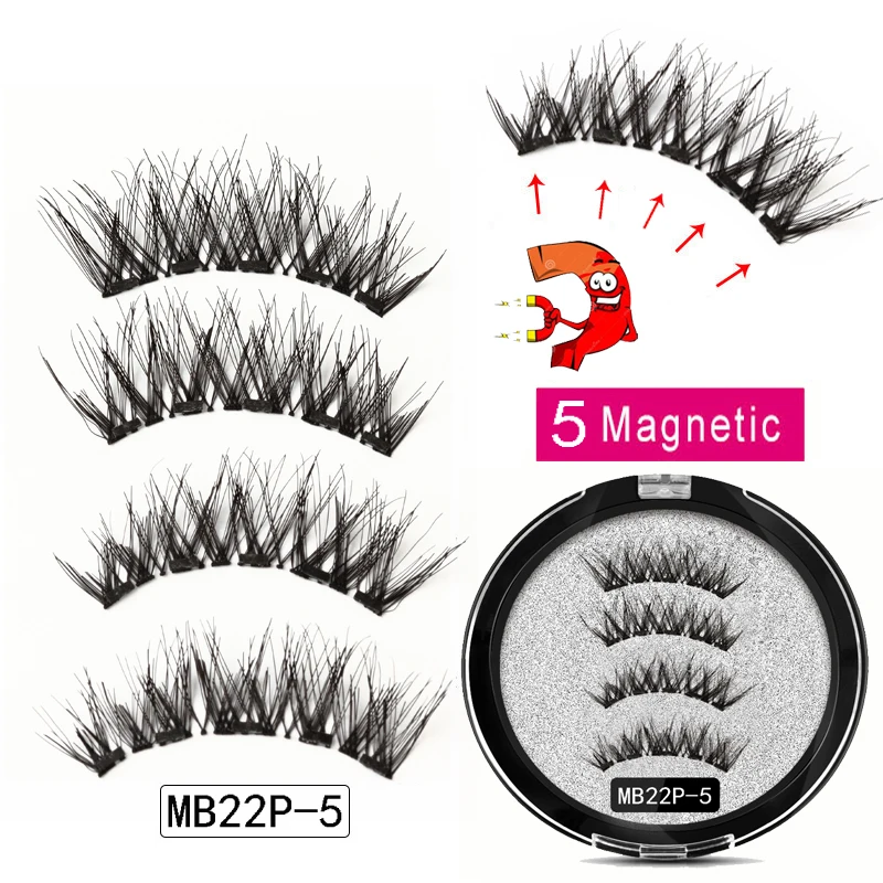 MB 5 Magnetic eyelashes Eye Shadow with handmade 3D/6D faux cils magnetique False magnet Mink lashes+ tweezers+Eye Shadow - Цвет: MB22P-5
