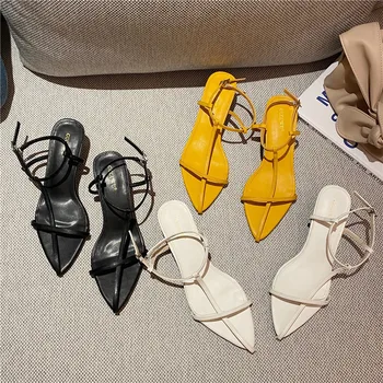 

women summer shoes sandals low heel pointed toe women shoes Low Thin Heel Lace Up Gladiator Sandal Summer Outdoor