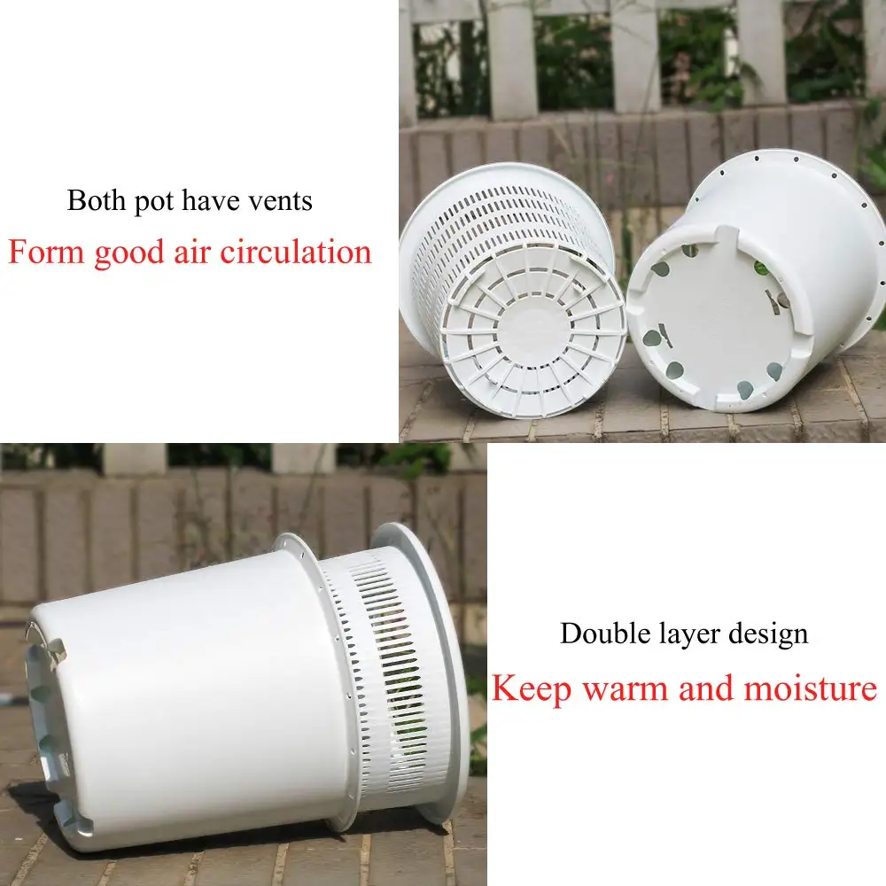 Meshpot 2 pack 6.3 Inches Plastic Orchid Pots With Holes - 2 Inner Pot,2 Outer Pot,2 Tray and 1 free  4inch pot as gift