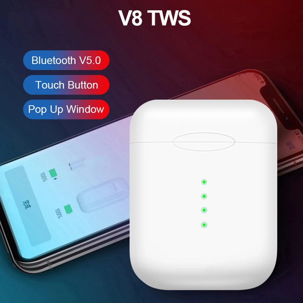 V8 TWS Bluetooth 5,0 Беспроводные наушники сенсорные мини наушники с микрофоном для iPhone 6S X 7 8 samsung S6 S8 Xiaomi huawei LG