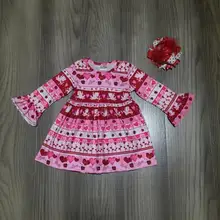 Детская одежда для маленьких девочек на День Святого Валентина; хлопковое весеннее платье с оборками в форме сердца и ацтеков; изысканное платье до колена с бантом