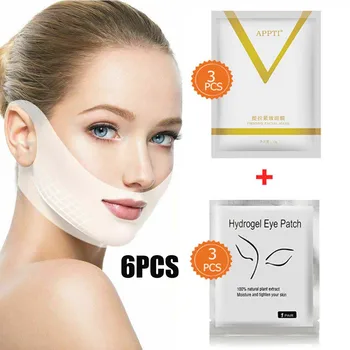 

6Pcs V Chin Lifting Mask + Hydrogel Eye Patch Mask Moisture Tighten Skin Remove the Dark Circle Anti Wrinkle Face Care Tools
