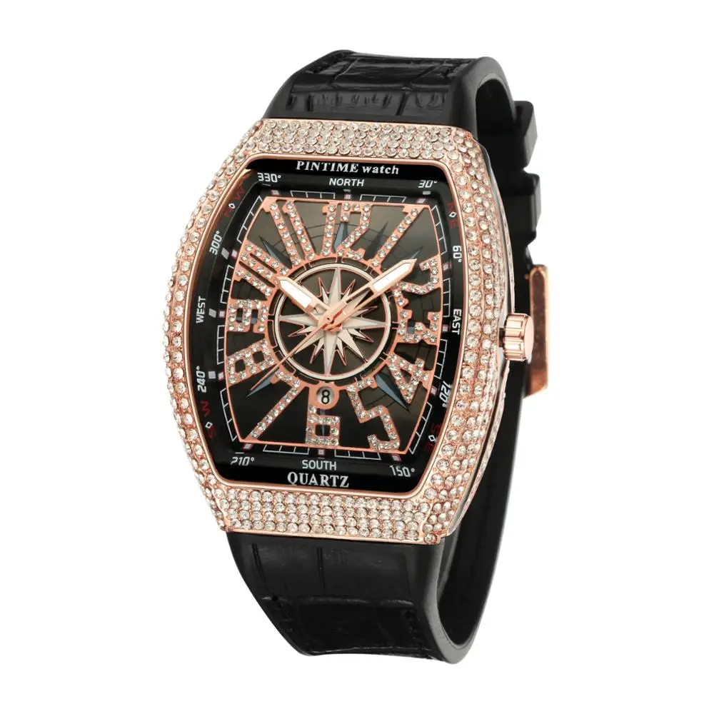 Top Seller Creative Watch Men Diamond Gold Black Hip Hop Mens Watches Top Brand Luxury Military Man Wrist Watch zegarek meski montre homme