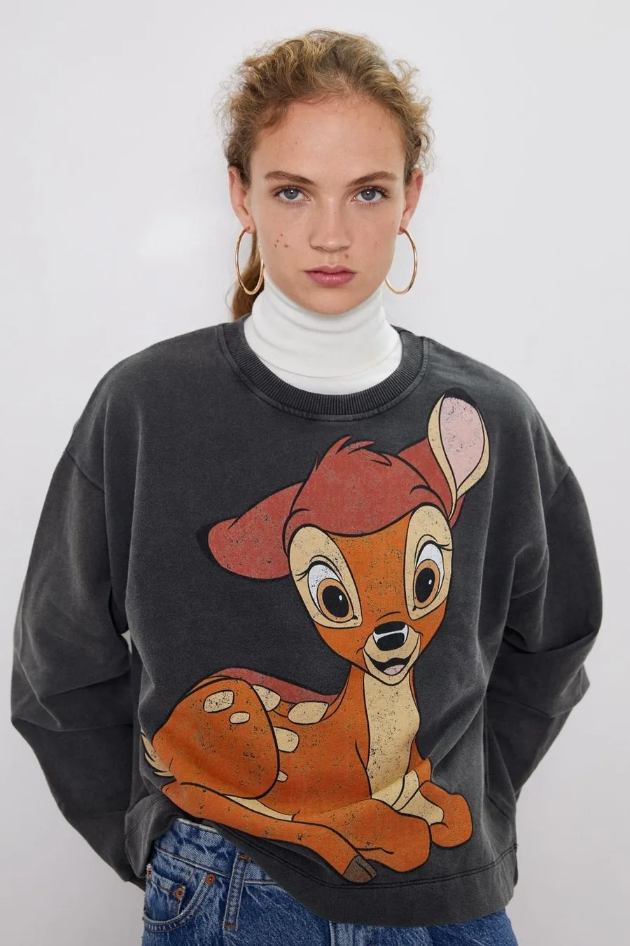 

2019 New Style High Street Elk Cartoon Pattern Cute Vintage Washed Loose Winter Hoodies Women Sweatshirt