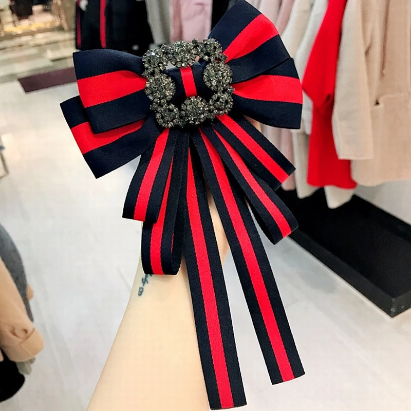 Korean Vintage Big Crystal Fabric Exaggeration Bow Tie for Women Simple Retro Fashion Stripe Cloth ShirtAccessories|Women's Ties & Handkerchiefs| - AliExpress