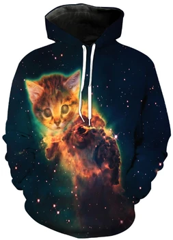 

3D ALIEN SPACE KITTY CAT Print Winter Fashion Hip Hop Trend Men's Wear/Women Street Hoodie Casual Loose Harajuku Hoodie