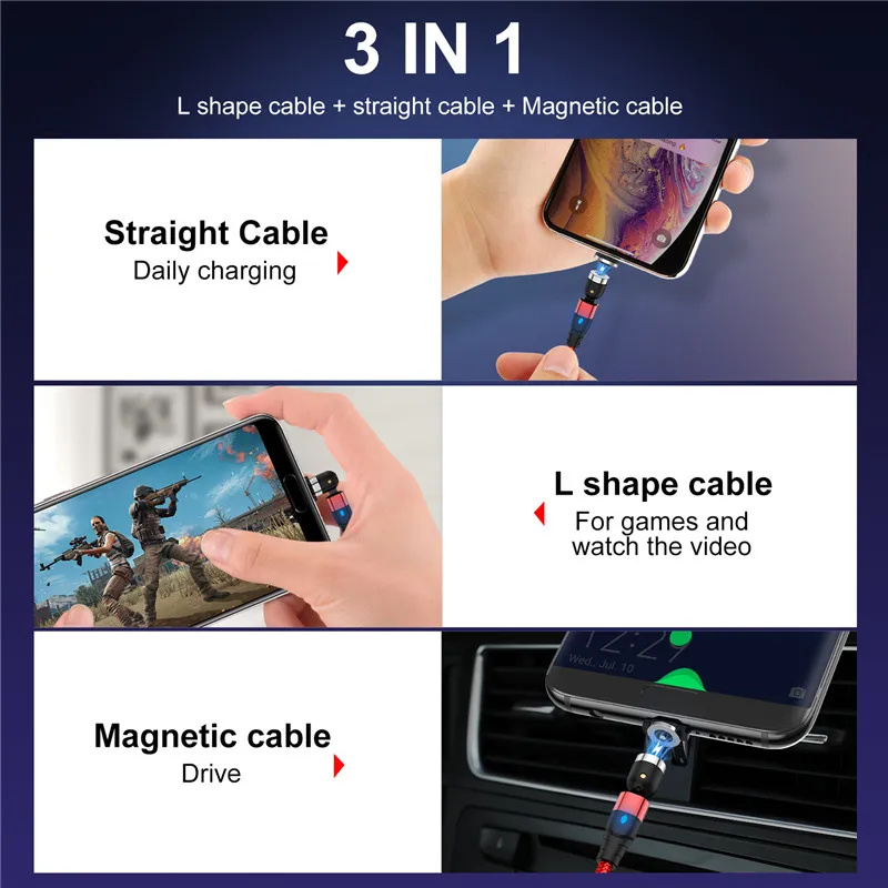 USLION LED Magnetic USB Cable Fast Charging Type C Magnet Charge Micro Usb Cable For iPhone 15 Pro 14 Poco Samsung Xiaomi usb c