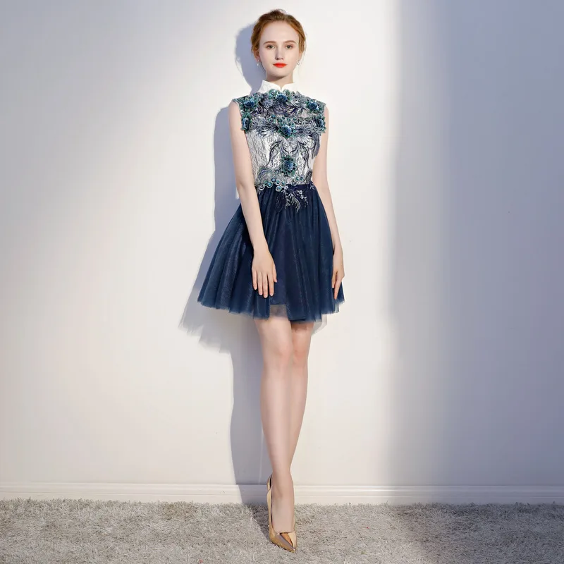 

2019 Summer New Style Shoulder Banquet Short Dress Elegant Slimming Annual General Meeting Evening Gown Improved Cheongsam Dress