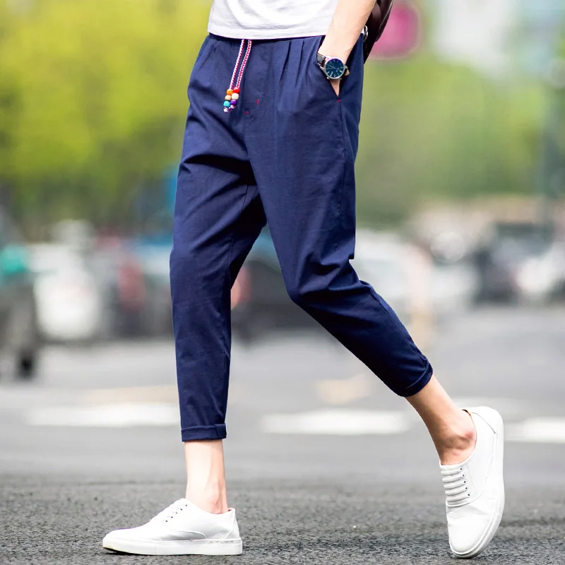 

18 Hot Selling Summer New Style Men Cotton Linen Capri Pants Casual Fashion Casual Capri Multi-color Linen-