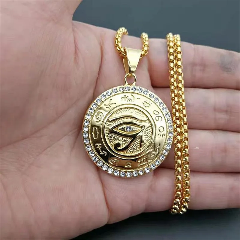 Egyptian The Eye of Horus Pendant Necklace For Women/Men Gold Color Stainless Steel Evil Eyes Egypt Round Jewelry | Украшения и