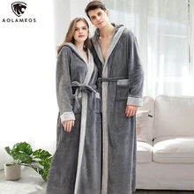Aolamegs Men Robe Big Pockets Flannel Hooded Night Gown Sleepwear Cozy Warm Advanced Baggy Pregnant Long Bathrobe Couple Pajamas Aolamegs Men Robe Big Pockets Flannel Hooded Night Gown Sleepwear Cozy Warm Advanced Baggy Pregnant Long Bathrobe Couple Pajamas
