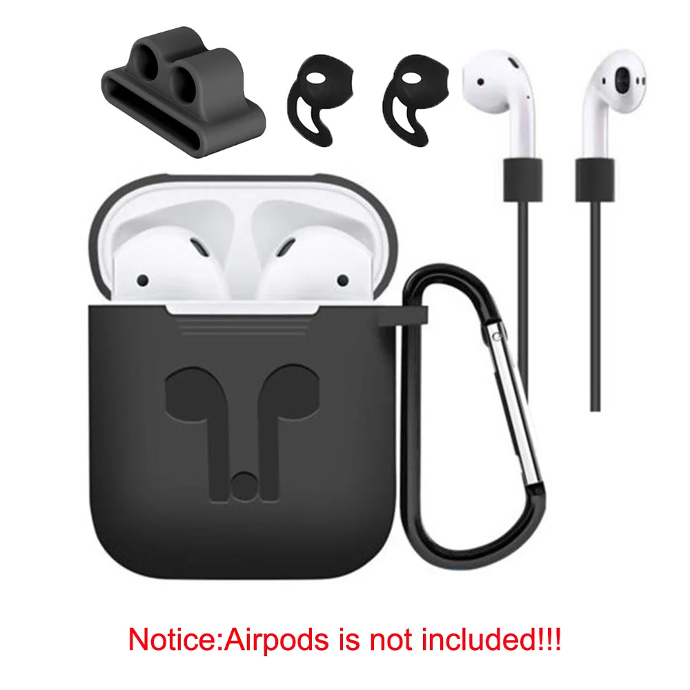 Аксессуары для airpods, силиконовый чехол, чехол для наушников, чехол, анти потеря, ремешок, держатель, наушники, карабин, пряжка, упаковка из 5 штук - Цвет: Black color