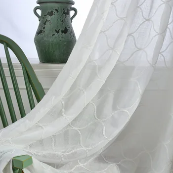 

White Simple Modern Style Polyester Embroidered Window Curtain Modern Tulle Fashion Voile for Living Room and Bedrooms
