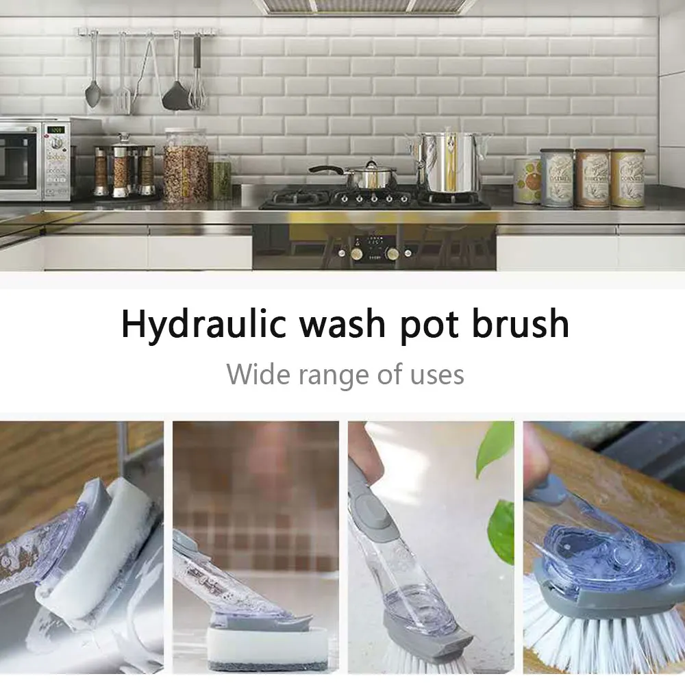 1/5Pcs Double Use Kitchen Cleaning Brush Scrubber Dish Bowl Washing Sponge Automatic Liquid Dispenser Kitchen Pot Cleaner Tool