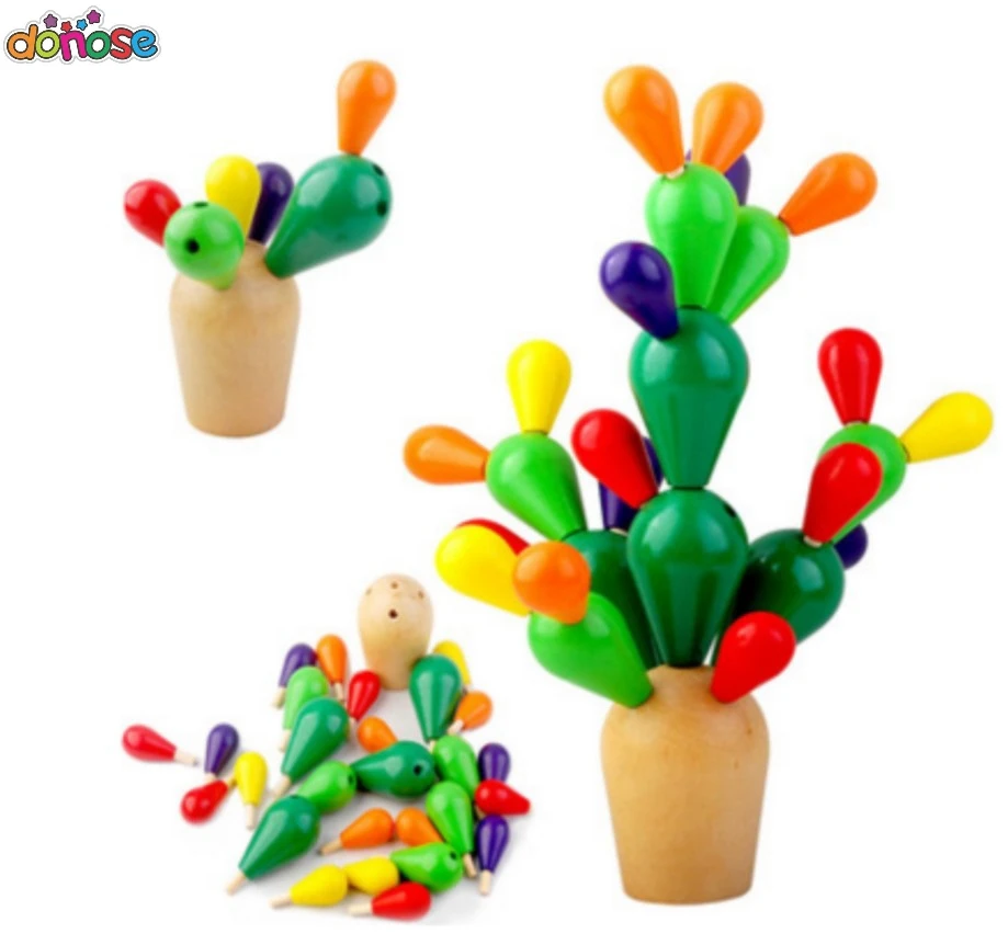 Colorful Wood Blocks 28pc/set Wood Cactus Blocks Infant Toys Wooden Blocks Toys for Children Montessori Early Educational Toy