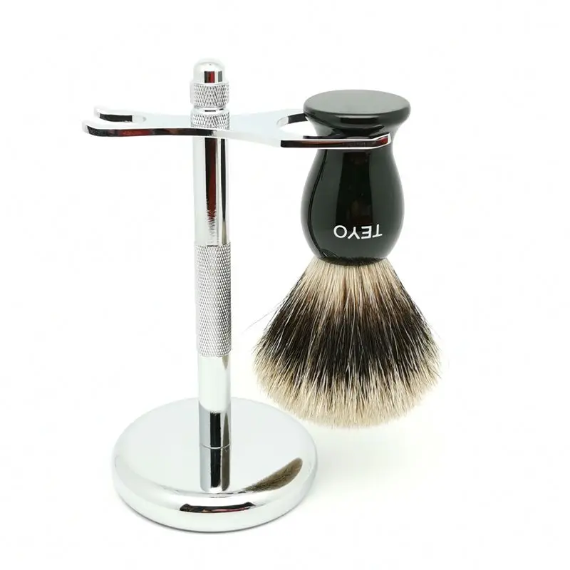 TEYO Two Band Fine Badger Shaving Brush Set Include Stand Perfect for Man Wet Shave Beard | Красота и здоровье