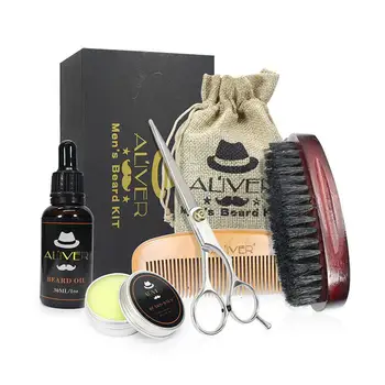 

5pcs/set Men Beard Kit Grooming Beard Oil Moisturizing Wax Comb Essence Styling Scissors Hair Men Beard Set
