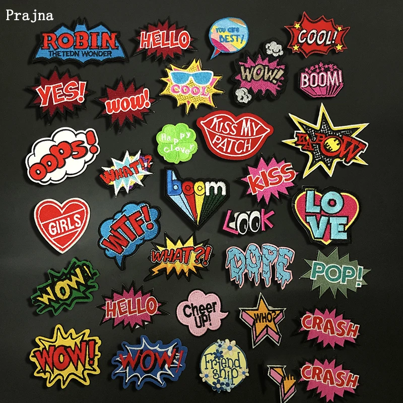 Мультяшные нашивки Prajna WOW с надписью HELLO POP вышитые для одежды термоклейкие на