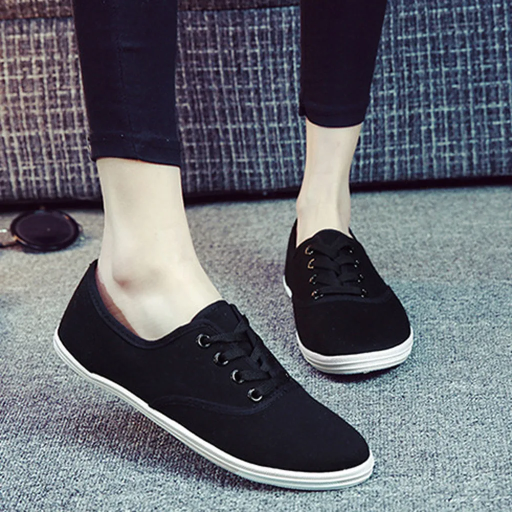 

Women Lace Up Canvas Flat Shoes Autumn Loafers Female Breathable Solid Comfortable Lazy Shoes Ladies Casual Footwear #G3