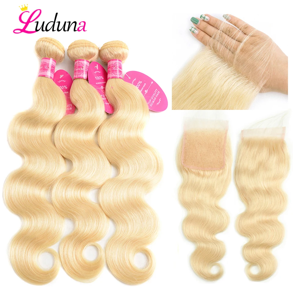 

Luduna 613 Bundles With Closure Body Wave Brazilian Blonde Bundles With Closure Remy Human Hair 3 Bundles With Closure 4*4