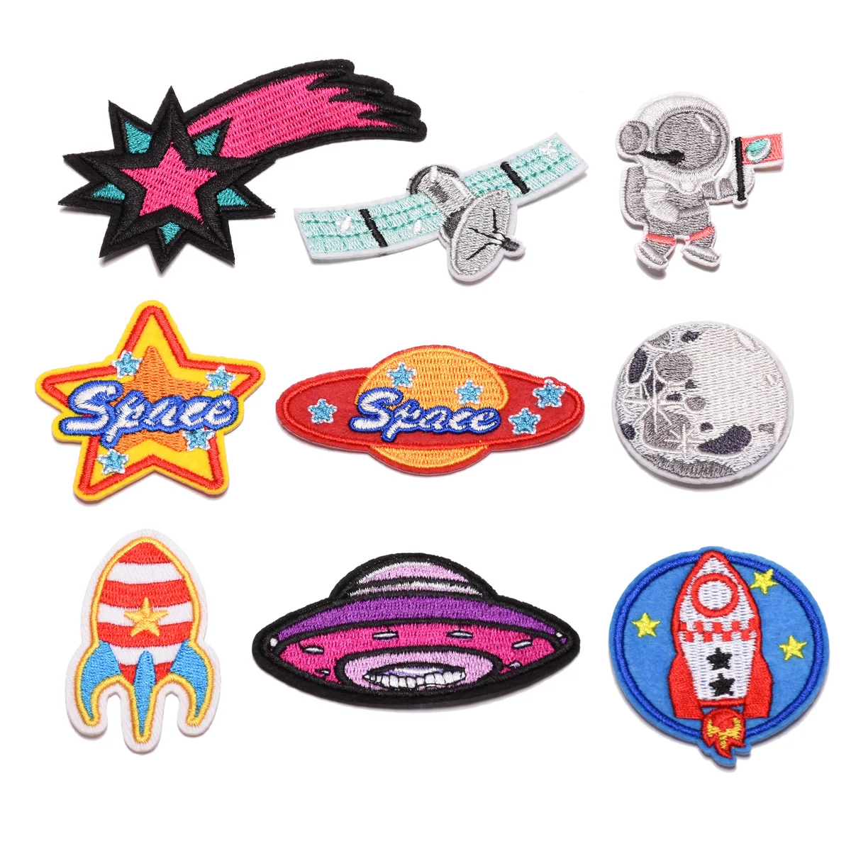 

Iron on Space Patches for Clothing Stripes Cute Star Rocket Badges Sticker on Clothes Embroidered Patches for Kids DIY Applique