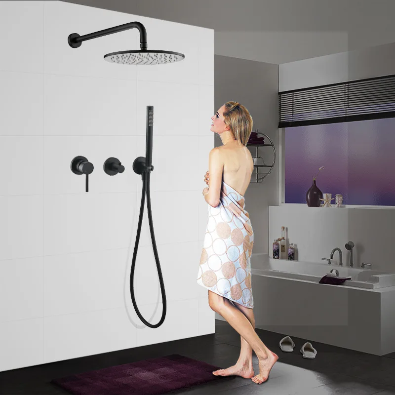 

Vintage Black Painted / Chrome Finish Wall Mount Multifunctional Hot and Cold Water Shower System Bathroom Bath Shower Set