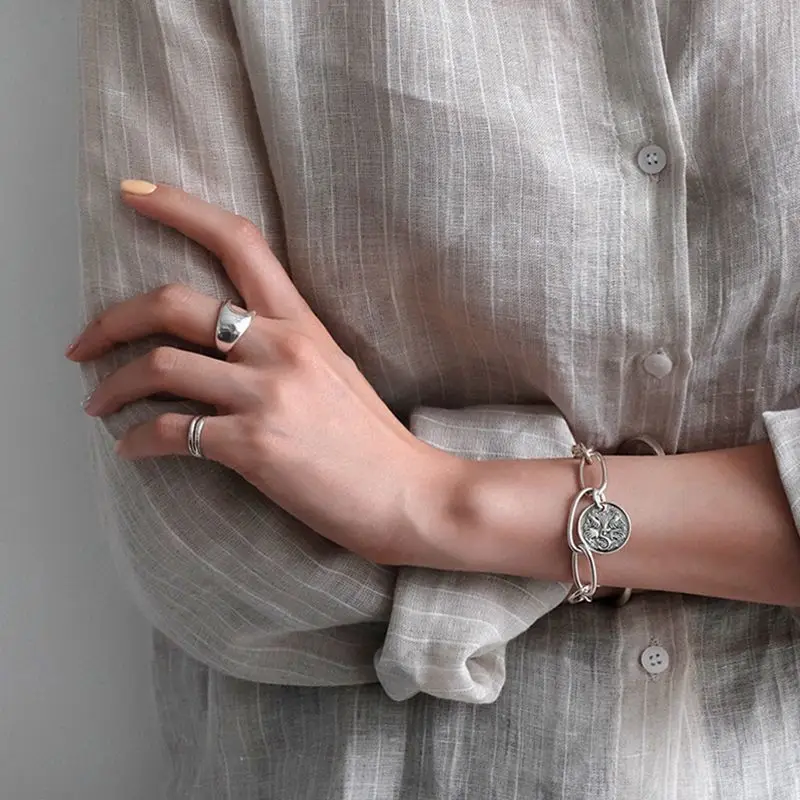 Silvology стерлингового серебра 925 ажурные глянцевые широкие кольца минималистский Япония Корея модные женские кольца серебряные ювелирные изделия