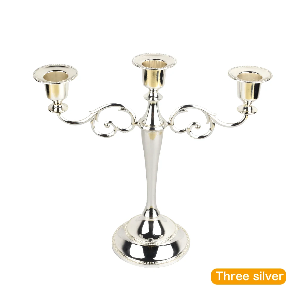 Hot Metal Silver/Gold Plated Candle Holders 3-Arms Stand Zinc Alloy High Quality Pillar For Wedding Portavelas Candelabra