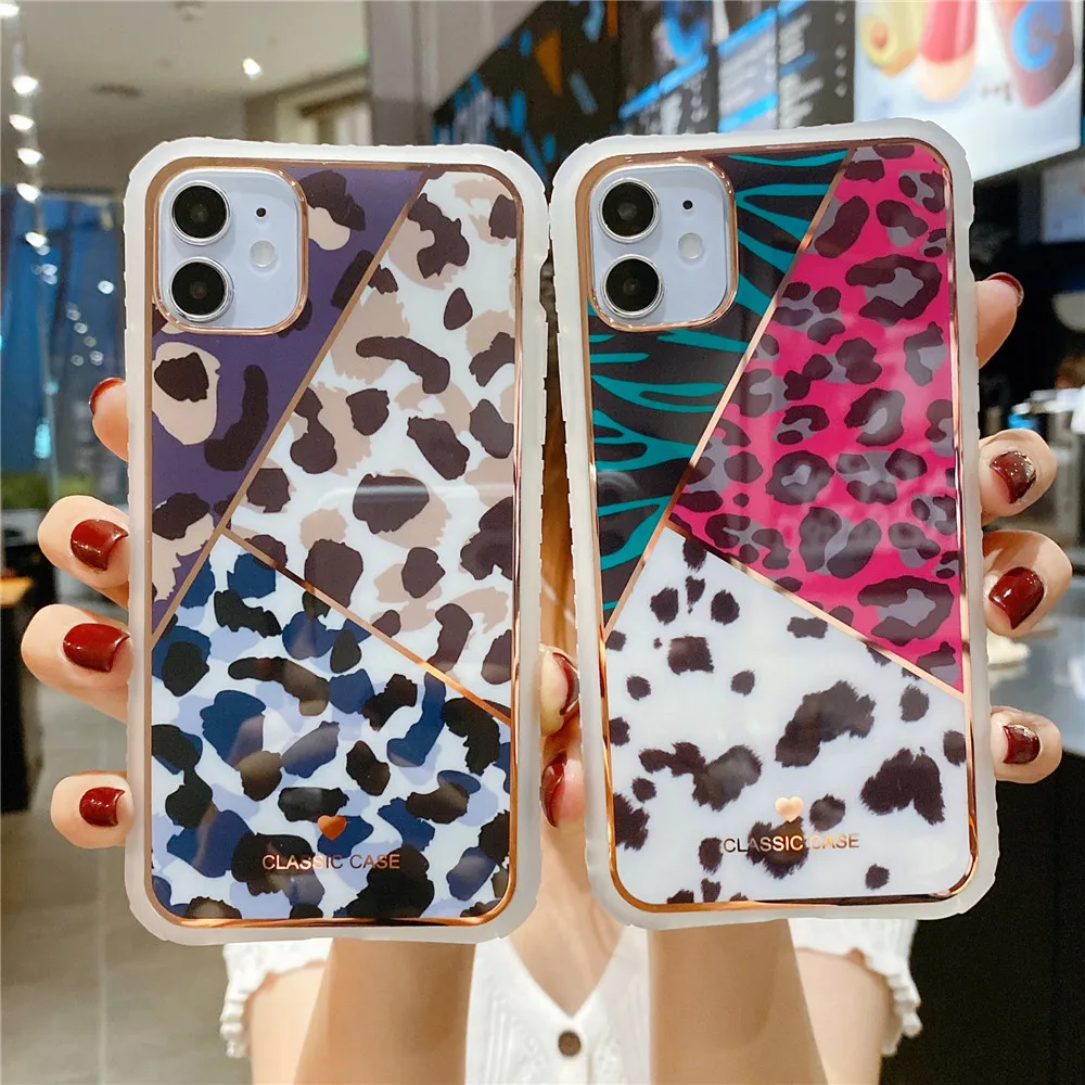 Leopard print Gold Lines Soft Case for Iphone X XS Max XR 7 8 11 Pro Plus SE 2020 Phone Cases