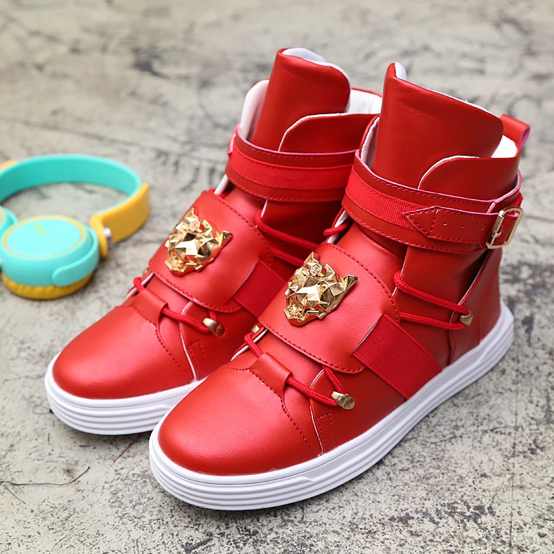 Прохладный Для мужчин с высоким берцем; модные кроссовки с пряжкой Туфли на плоской платформе; Мужская обувь в стиле Харадзюку красный krasovki Вулканизированная обувь для улицы