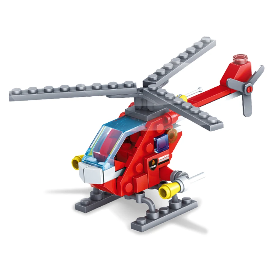 HUIQIBAO-4-in-1-City-Firefighting-Building-Blocks-Legoing-DIY-Fire-Truck-Helicopter-Boat-City-Firefighter (2)