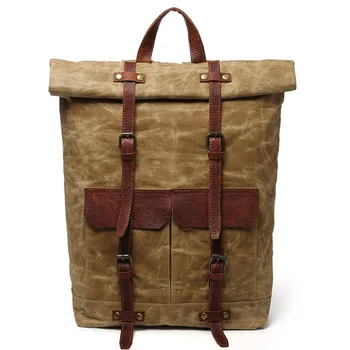 

High Capacity Laptop Backpack Canvas Backpack Rucksack Travel Outdoor Vintage Leather Backpack Men Women