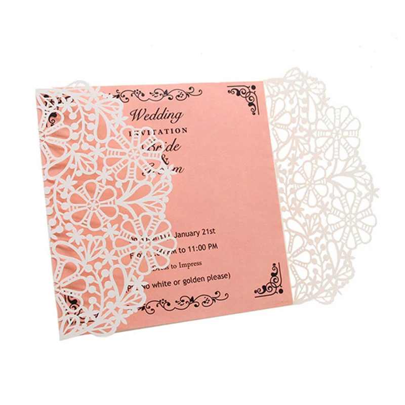  50pcs Wedding Invitations Lace Pattern Cards Laser Cut Paper Cards Announcement Greeting Postcards  - 4.00044E+12