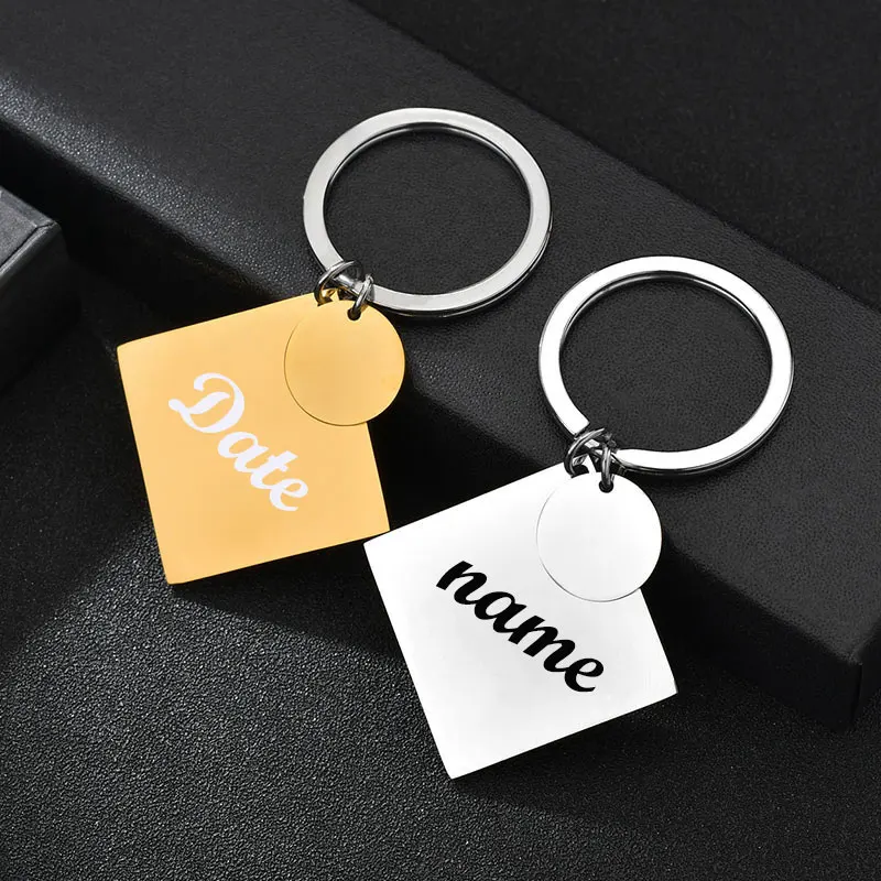 New Stainless Steel Keychain Personalized Custom Engraved Letter Name Date Gifts 