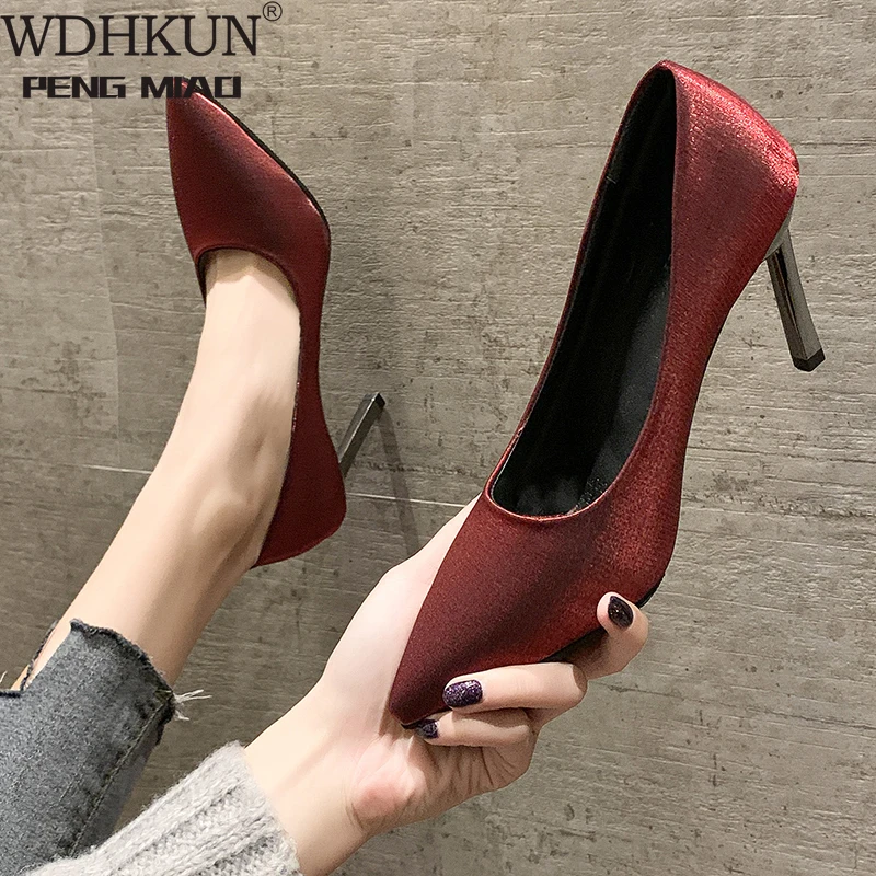

2020 New Women Shallow Pump Basic Sandals GradientRamp Colors Slip On PU High Heels Lady Sandal Femme Fashion Shoes