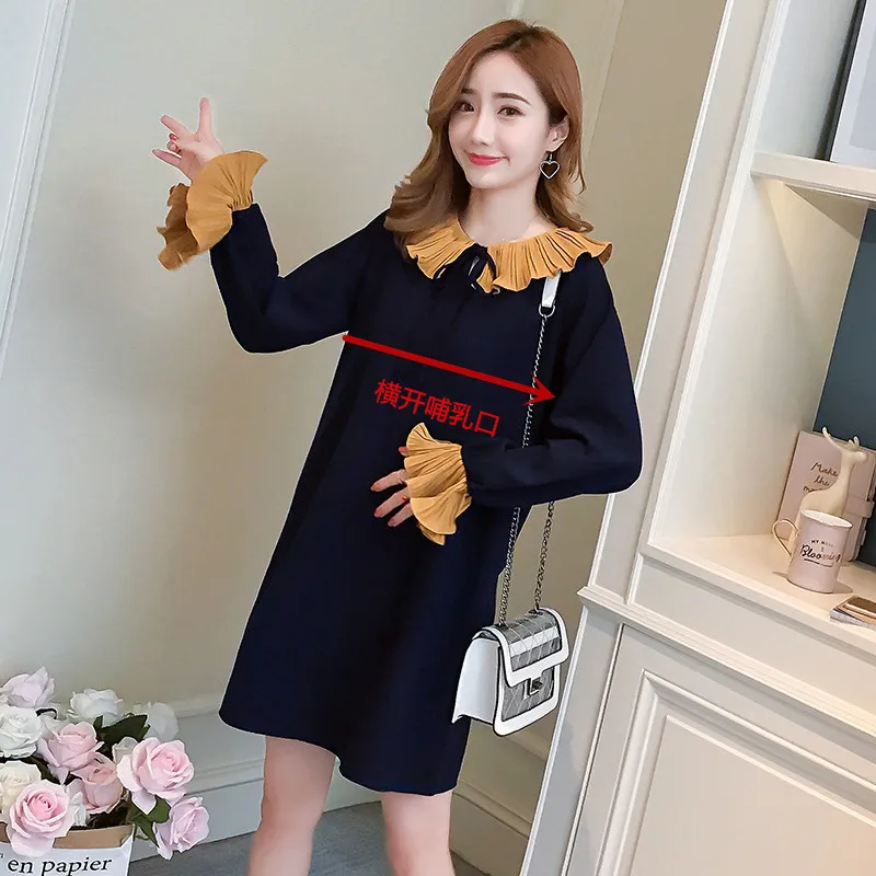 

2018 Autumn Fashion Loose Contrast Color Slimming Go out Lactation Garment Dress