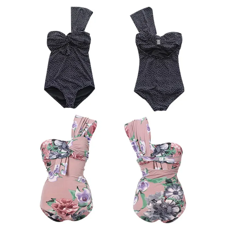Sexy Floral Print One-Piece Swimsuit Women Slim Sling Strap Halter Pleated One-Shoulder Siamese Triangle Swimsuit Bikinis set