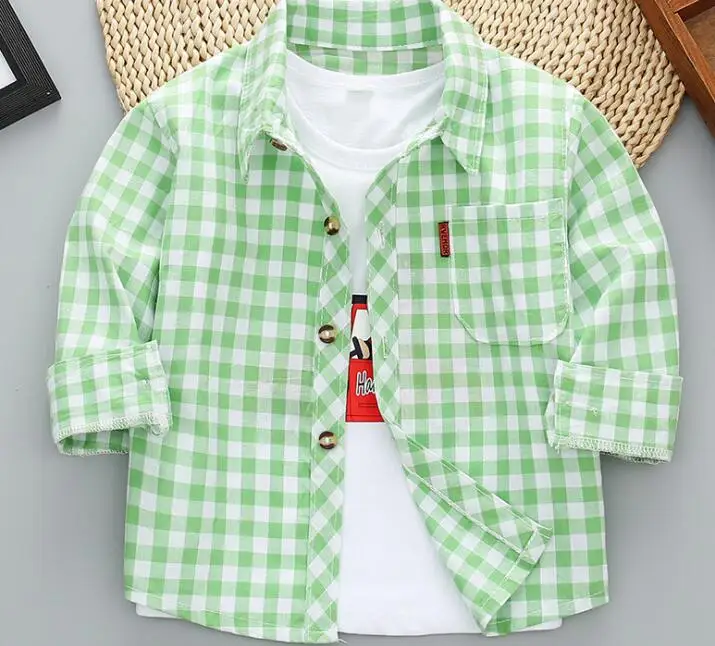 Весенняя блузка с длинными рукавами Блузка для девочек рубашки для мальчиков повседневные блузки с отложным воротником для детей, детская одежда клетчатая рубашка для малышей - Цвет: 10