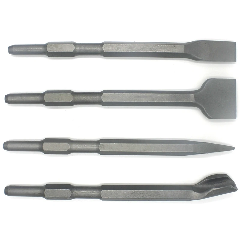 

4Pcs 17mm HEX Shank 280mm Chisels Set Point Groove Gouge Flat Chisel Electric Hammer Drill Break Concrete Brick Wall Drilling