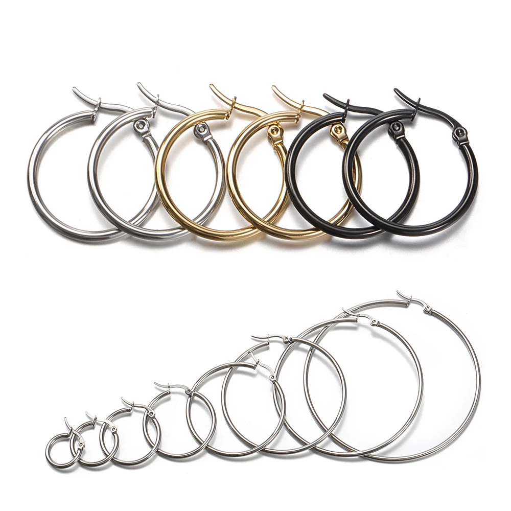 10pcs Gold 316L Stainless Steel Open Earrings Circle 15 20 25 40mm Earring Hooks Base Ear Ring for Jewelry Making Components DIY
