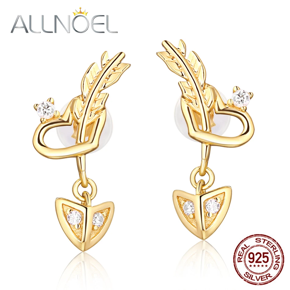 ALLNOEL 925 пробы серебряные серьги для женщин настоящая позолота Купидон стрела