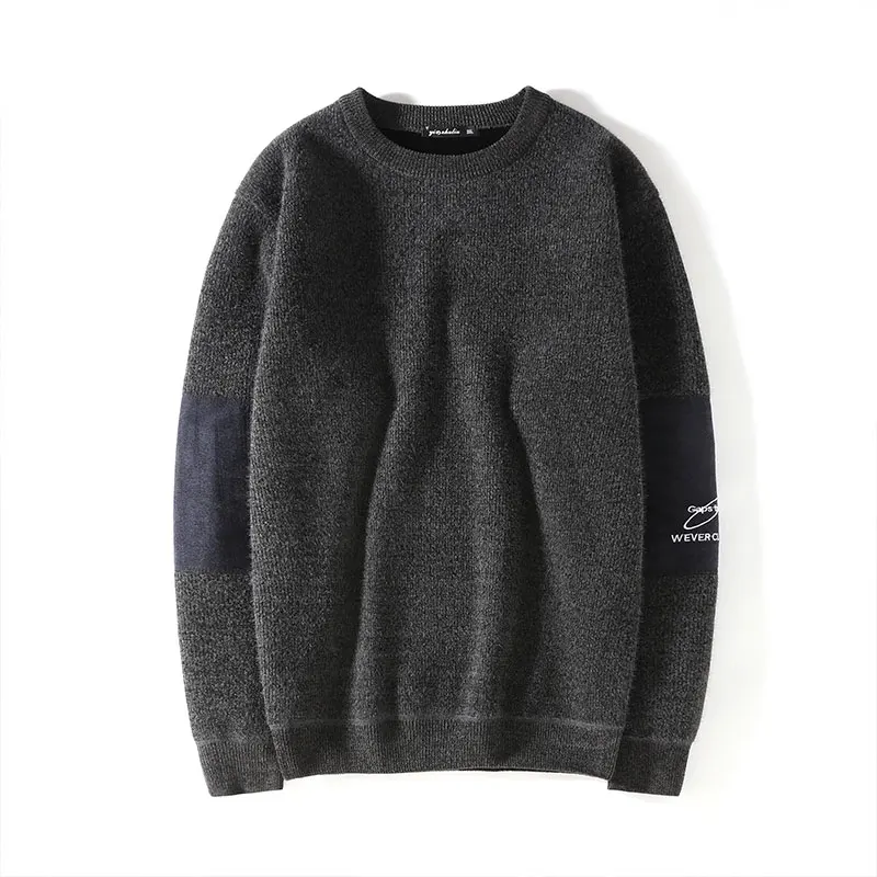 Men's Casual Pullover Winter Cold Sweater Fashion Fleece Warm Jumpers High Quality Solid Knitwear Round Neck Bottom Top