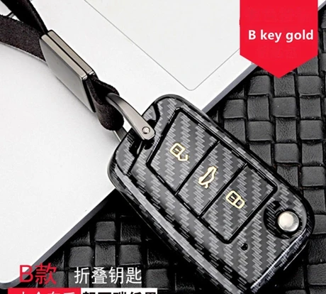 B key gold Автомобильный Футляр для ключей из углеродного волокна для Skoda Octavia A5 Kodiaq Yeti Rapid для VW T-ROC Golf 7 MK7 Touran sportаgen Tiguan Passat - Название цвета: B key gold