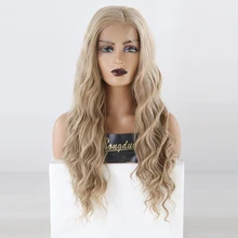 RONGDUOYI боковая часть длинные волнистые синтетические парики на кружеве для женщин пепельный блонд термостойкий передний парик на шнурке для косплея