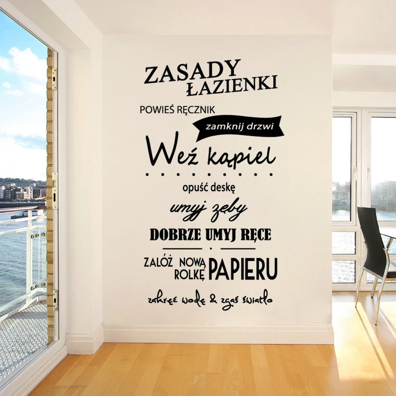 

Zasady Lazienki Poland Quotes Wall Decals Removable Murals Vinyl Bathroom Livingroom Home Decoration Stickers Poster RU2578