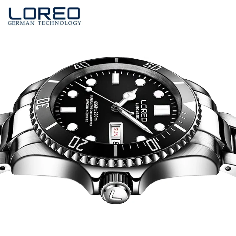 

LOREO Diving Rotating Bezel Men Watch Top Brand Luxury Automatic Self-Wind Watches Sapphire crystal Sport Steel Male Clock